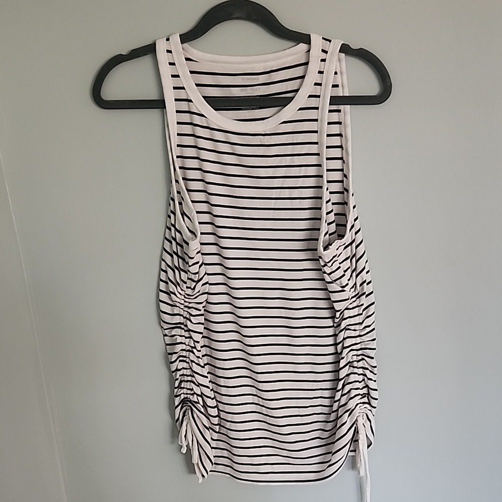 Black and White Striped Sleeveless Maternity Top